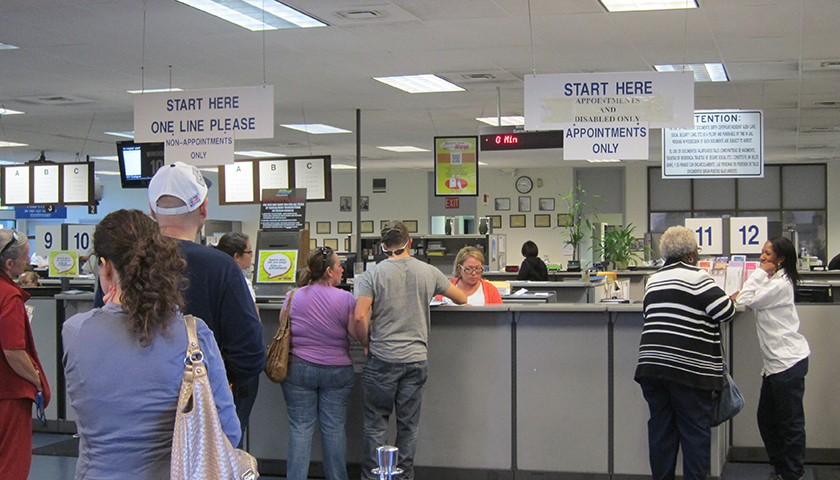Inside DMV, people standing in line