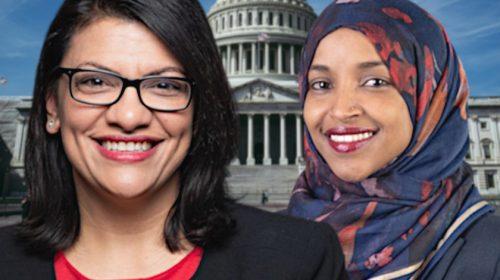 Rep. Rashida Tlaib and Rep. Ilhan Omar standing in front of the US capitol (composite image)