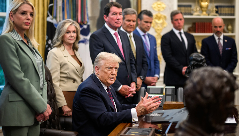 President Donald Trump speaks to members of the media after signing a Presidential Memorandum that will deploy the National Guard to Memphis, Tennessee, to establish the “Memphis Safe Task Force,” Monday, September 15, 2025, in the Oval Office.